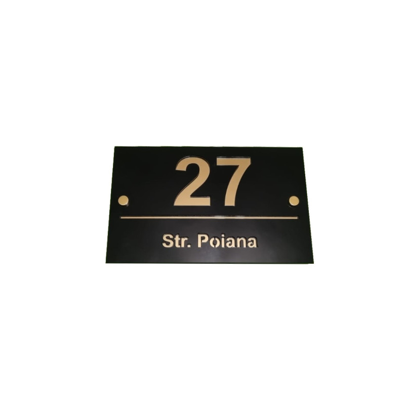 Placuta Numar Casa + Strada din Acrilic Negru & Oglinda – 250x155 mm, Personalizabila